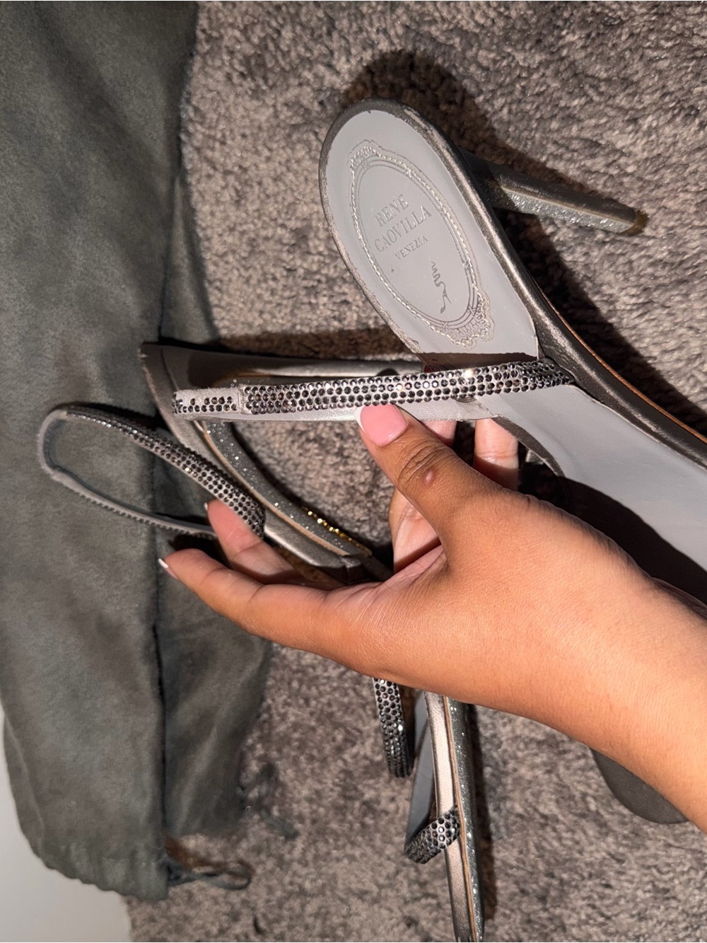Rene Caovilla Silver Crystal-Trim Strappy Heels - Picture 6 of 6